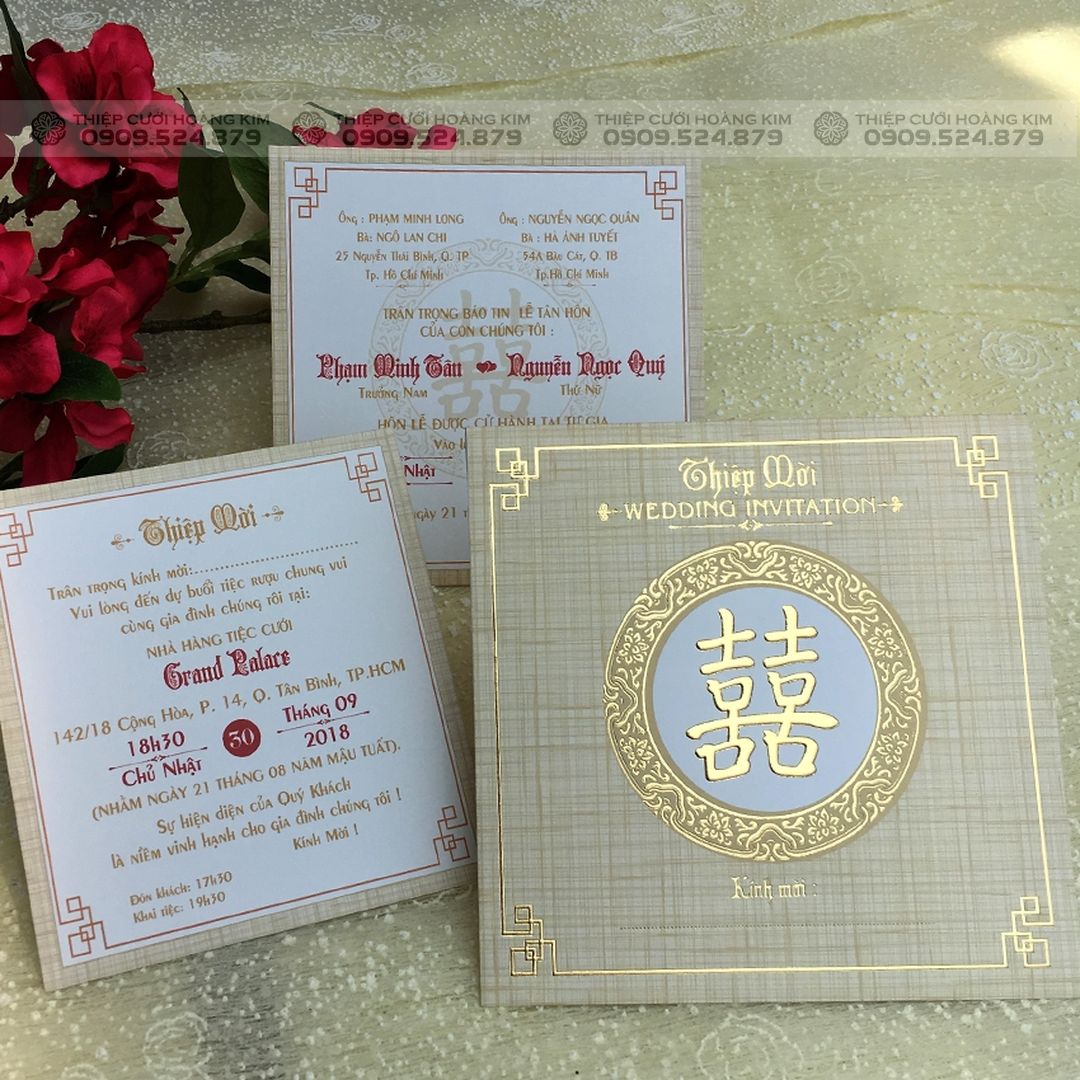 Thiệp cưới Dq2011 Vàng lợt  In ấn Ưu Việt