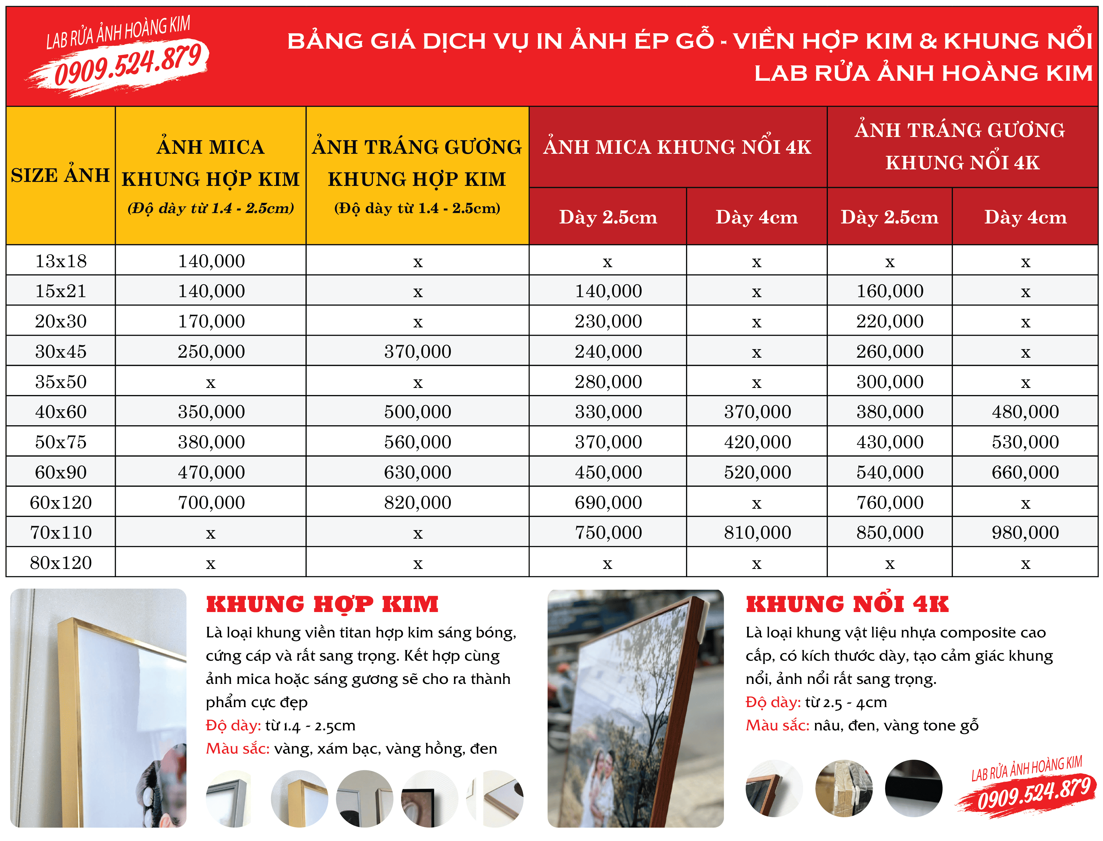BẢNG GIÁ IN ẢNH GỖ, ẢNH MICA, ẢNH TRÁNG GƯƠNG CAO CẤP - VIỀN KHUNG CAO CẤP (KHUNG VIỀN HỢP KIM, KHUNG NỔI 4K)