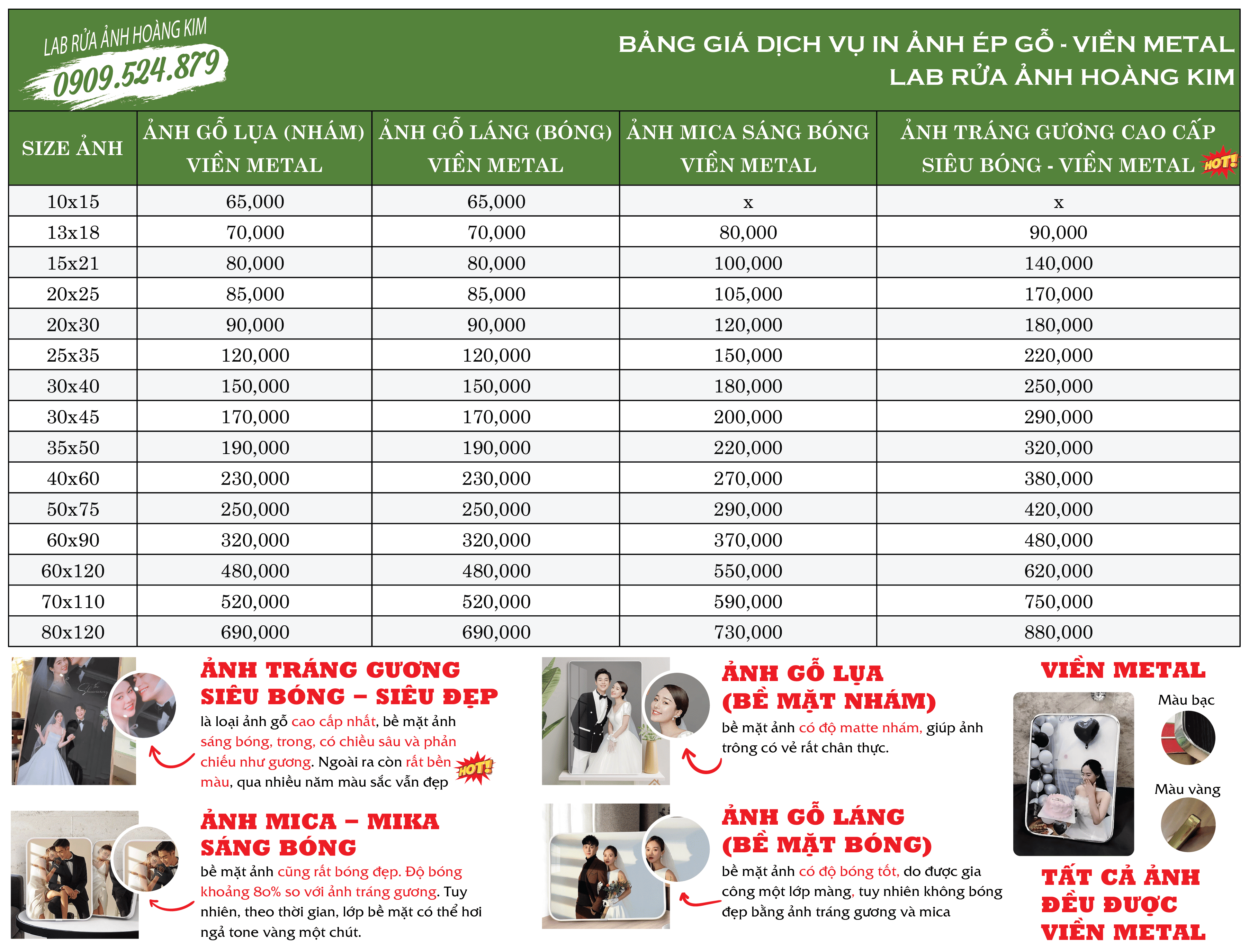 BẢNG GIÁ IN ẢNH GỖ, ẢNH MICA, ẢNH TRÁNG GƯƠNG CAO CẤP - VIỀN METAL BẢNG GIÁ IN ẢNH GỖ, ẢNH MICA, ẢNH TRÁNG GƯƠNG CAO CẤP - VIỀN METAL