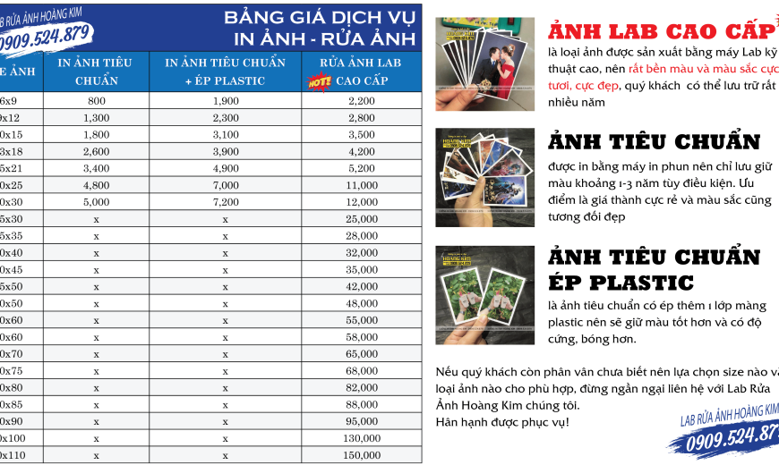 Dịch vụ In Ảnh - Rửa Ảnh Chất Lượng Cao - Làm Ảnh Ép Gỗ - Tráng Gương Pha Lê 5 BẢNG GIÁ IN ẢNH - RỬA ẢNH XƯỞNG IN ẢNH HOÀNG KIM