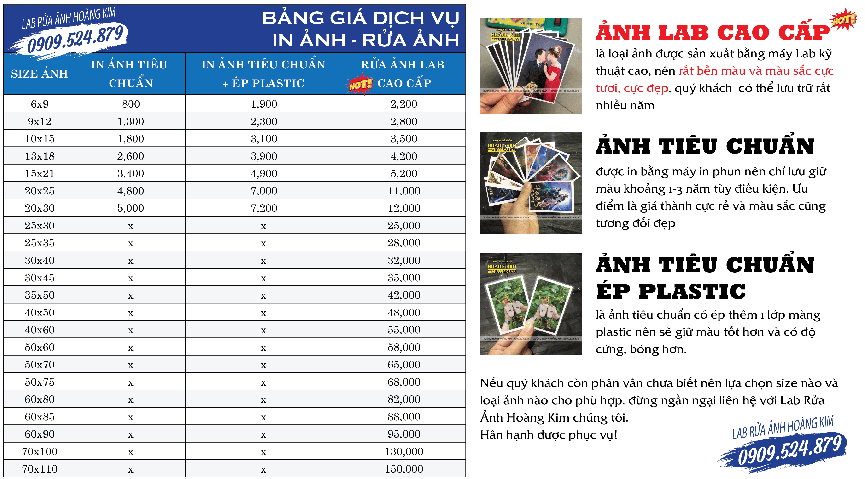 BẢNG GIÁ IN ẢNH - RỬA ẢNH XƯỞNG IN ẢNH HOÀNG KIM