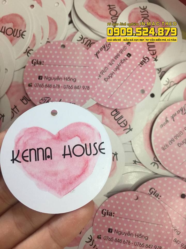 Mẫu Tag Treo Quần Áo hình tròn màu hồng trái tim Kenna House