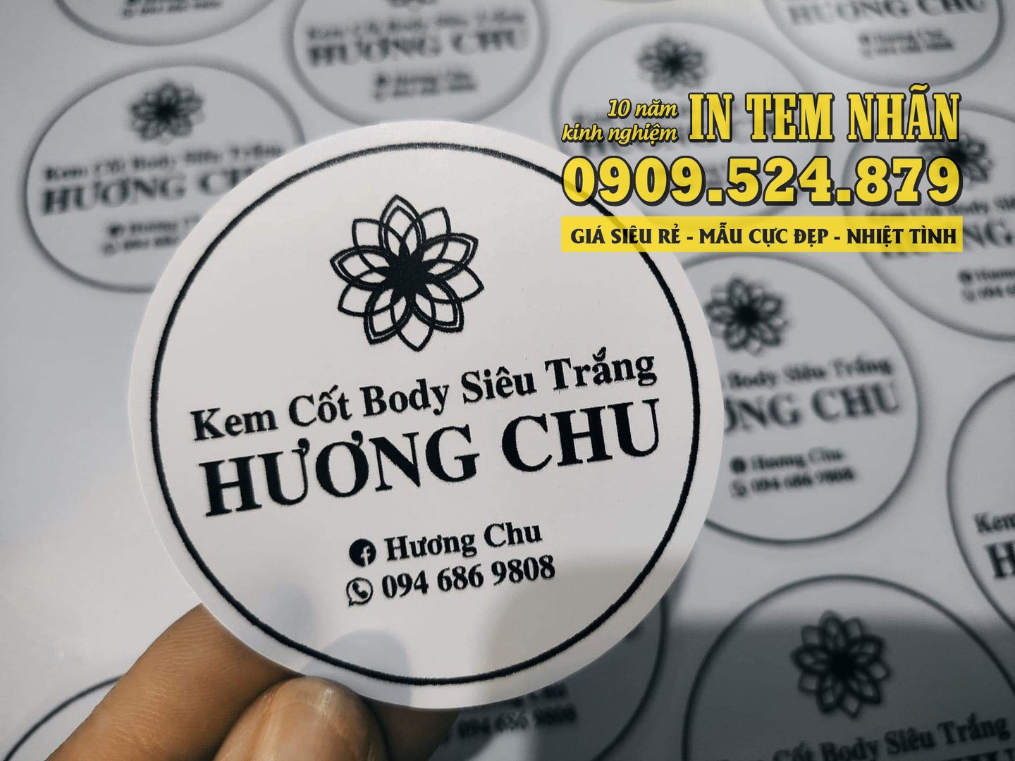 Mẫu Tem Nhãn mỹ phẩm kem cốt body siêu trắng Hương Chu
