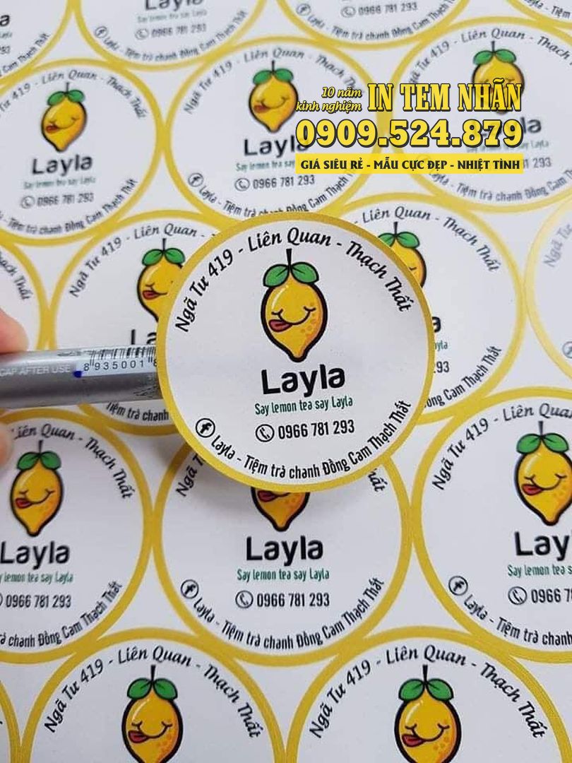 Mẫu Tem Nhãn tiệm trà chanh Layla