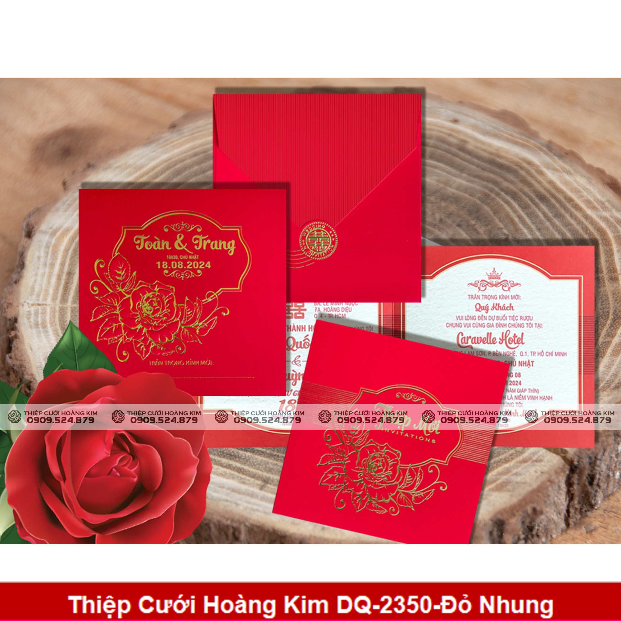 Thiệp Cưới Hoàng Kim DQ-2350-Đỏ Nhung