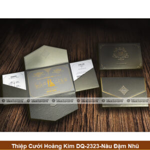Thiệp Cưới Hoàng Kim DQ-2323-Nâu Đậm Nhũ