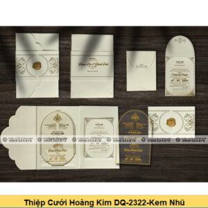 Thiệp Cưới Hoàng Kim DQ-2322-Kem Nhũ