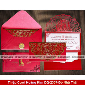Thiệp Cưới Hoàng Kim DQ-2307-Đỏ Nhũ Thái
