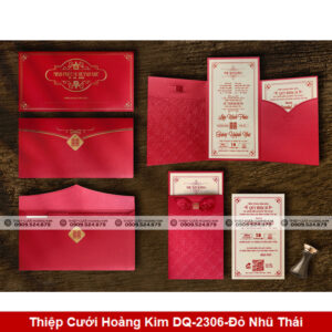 Thiệp Cưới Hoàng Kim DQ-2306-Đỏ Nhũ Thái