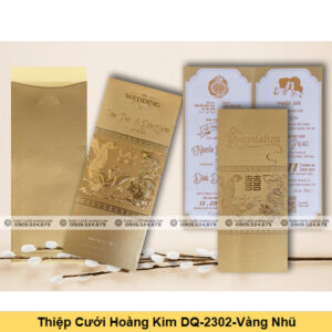 Thiệp Cưới Hoàng Kim DQ-2302-Vàng Nhũ