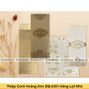 Thiệp Cưới Hoàng Kim DQ-2301-Vàng Lợt Nhũ