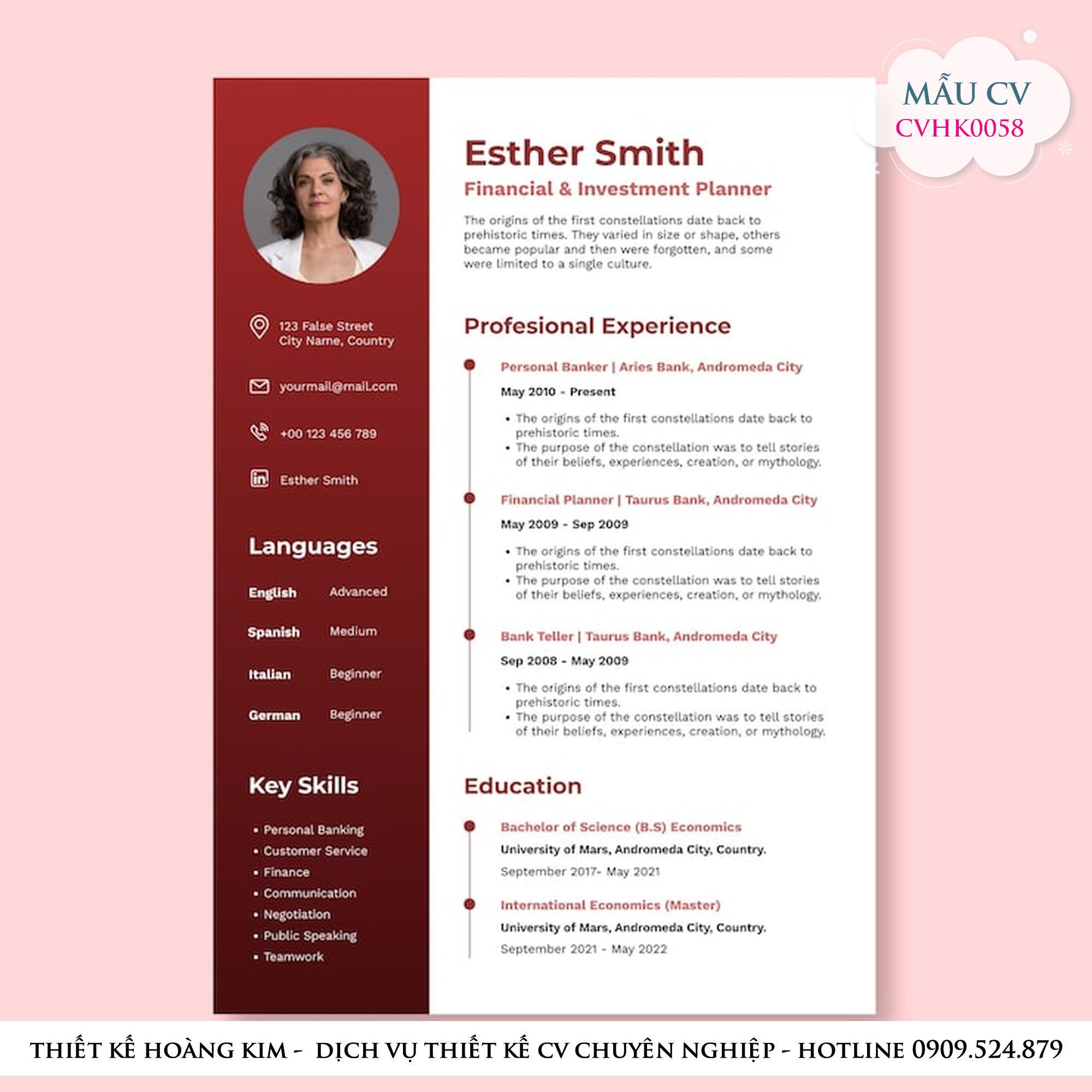 Mẫu Thiết Kế CV CVHK0058